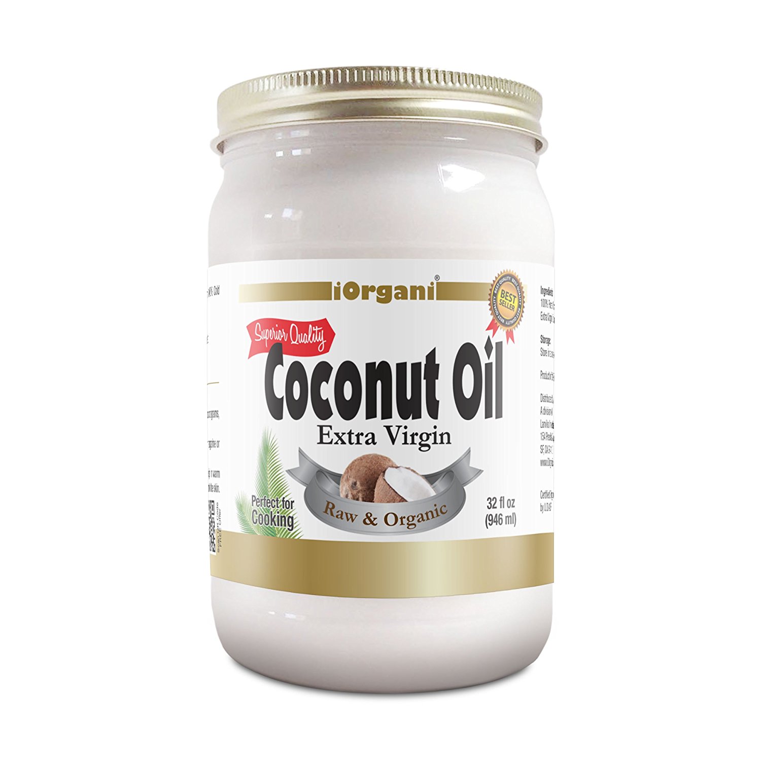 iOrgani Organic Raw Coconut Oil Food-Grade 32 oz