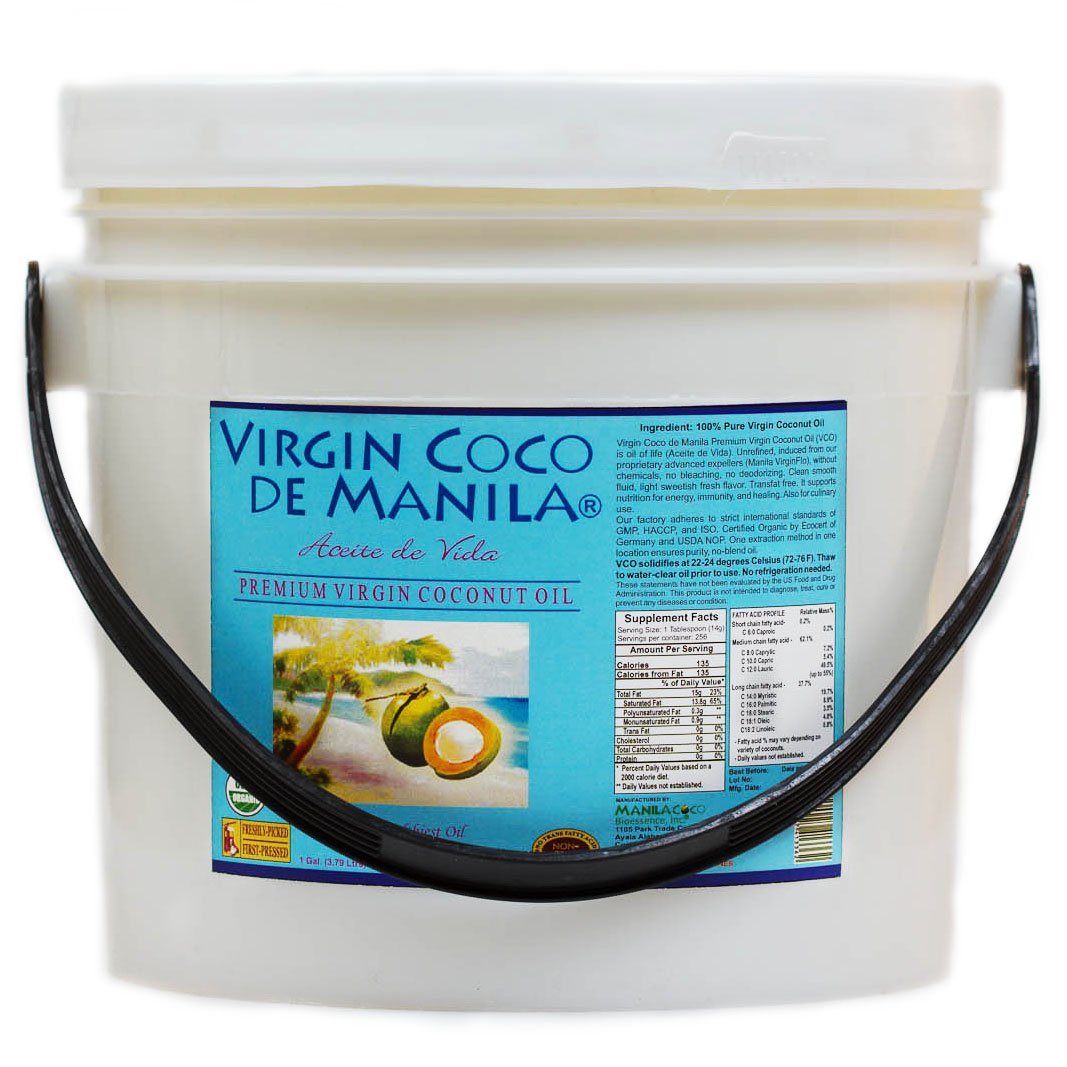 Organic 100% Virgin Coconut Oil Nutritional Supplement : 1 gallon (128 oz / 3.79 liters) - 1 Extraction Method 1 Location Direct Manila Coco Factory : Not Multi-Sourced