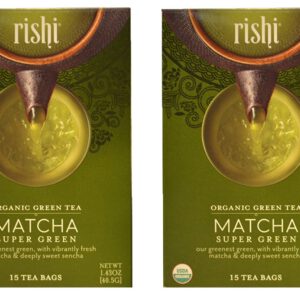 Rishi USDA Organic Green Tea Matcha Super Green Certified Kosher 15 Tea Bags - 1.43 oz (2 Pack)