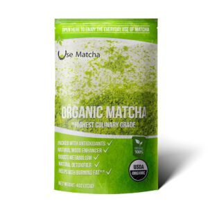 Matcha Green Tea Powder Organic - USDA – 4 oz - 50%-50% Mix of Ceremonial and Culinary Japanese Matcha