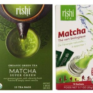 Rishi Organic Non-GMO Caffeine-Free Tea and Matcha Tea Powder Sticks Bundle: (1) Organic Matcha Super Green Tea