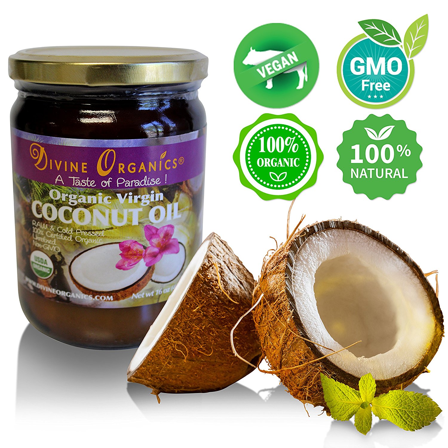 Divine Organics 16oz Coconut Oil - Certified Organic